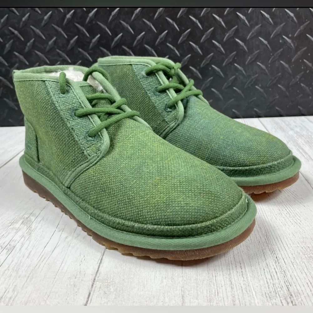 NEW Ugg Neumel Natural Leaf Green Men’s Lined Chukka Boots Lace Up Hemp 8, 10